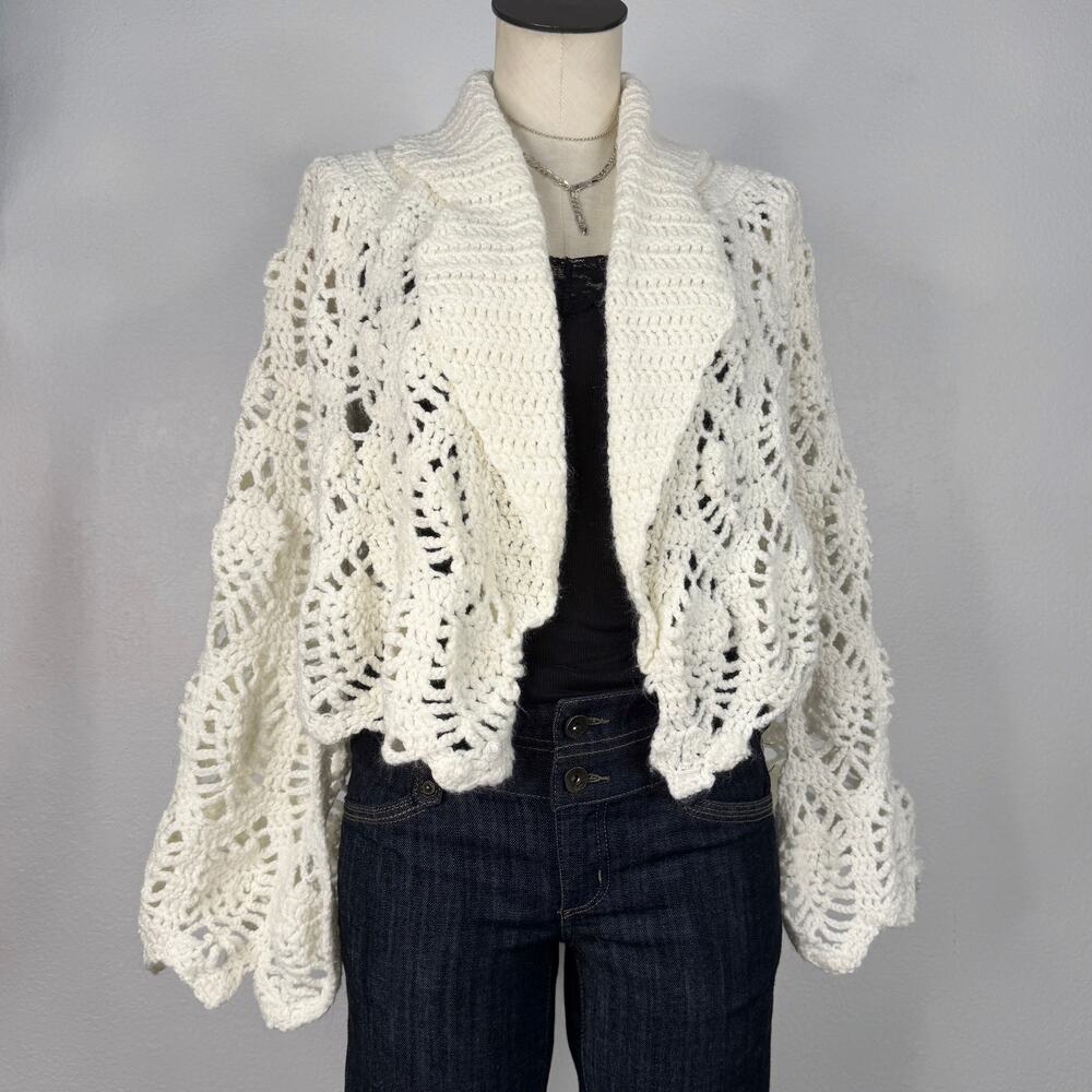 VNT Handmade Crochet Waterfall Cardigan Shrug  Wrap Boho Cottagecore Sweater